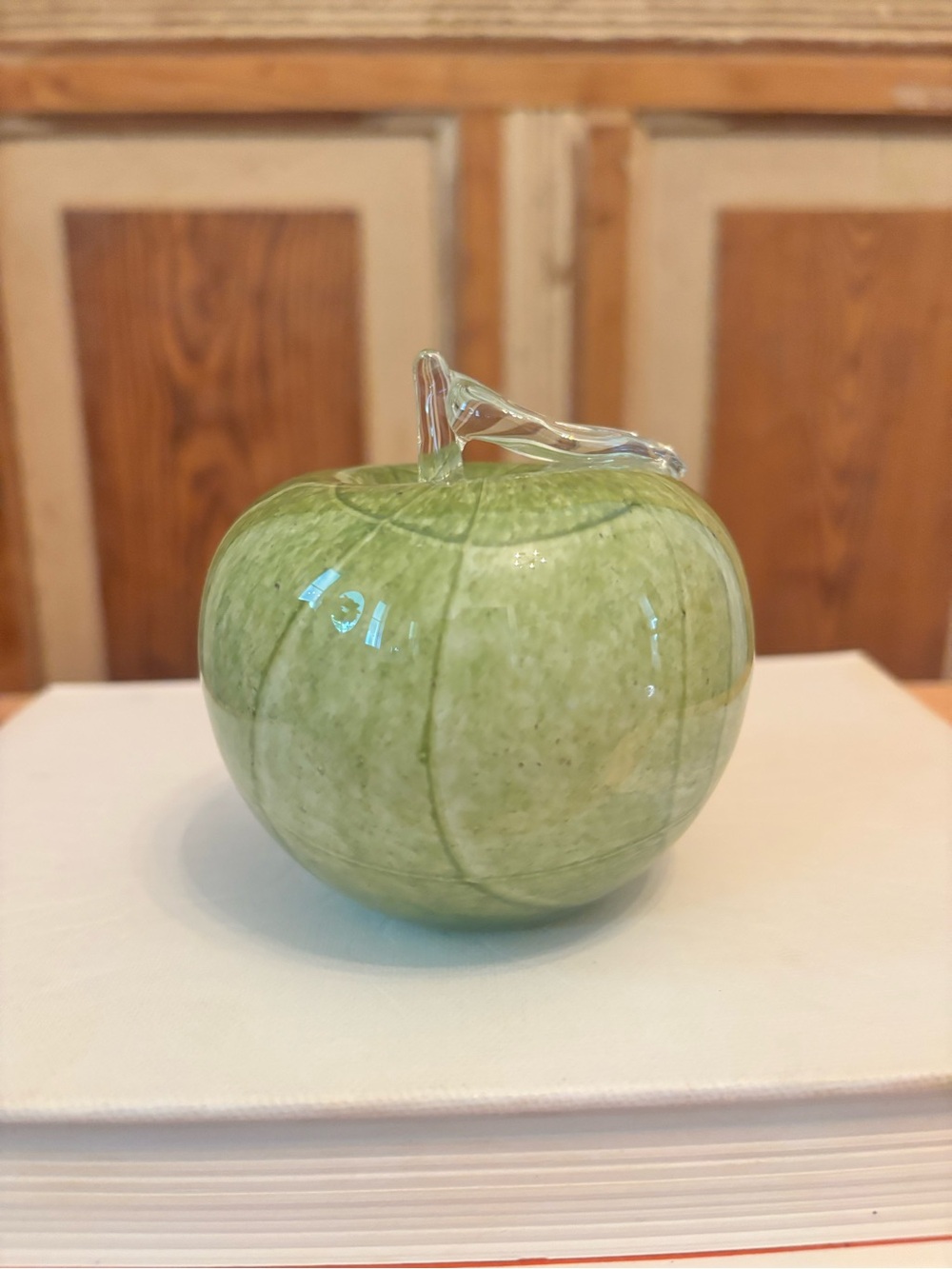 Green Glass Apple Paperweight